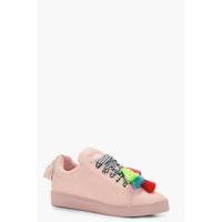 Gingham Lace Up Tassel Trainer - pink