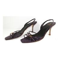Gianni Versace Size 7 Electric Purple And Black Graphic Ankle Strap Heeled Sandals
