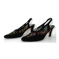 Gina Size 5.5 Black Suede Embroidered Mesh Detailed Sling Back Heels