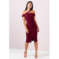 Girls On Film One Shoulder Split Midi Dress in Burgundy