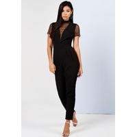 girls on film sheer grid jumpsuit in black