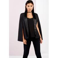 Girls on Film Satin Lapel Cape Jacket in Black