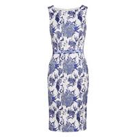 Gina Bacconi China blue Jacquard Dress with Waist Trim