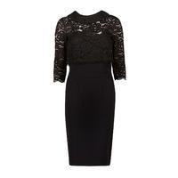 Gina Bacconi Crepe Dress with Lace Overtop in Black