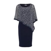 gina bacconi polka dot print chiffon dress with cape