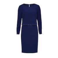 gina bacconi long sleeved crepe dress with jewel embellishment in blue