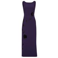 Gina Bacconi Crepe Maxi Dress with Rose Embroidery in Purple