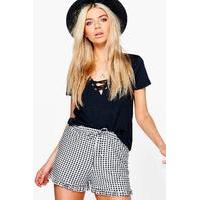 Gingham Ruffle Hem Shorts - multi