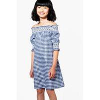 Gingham Smocked Dress - navy