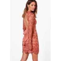 gia lace tie back bodycon dress rose