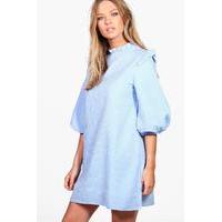 Gingham Puff Sleeve Woven Shift Dress - blue