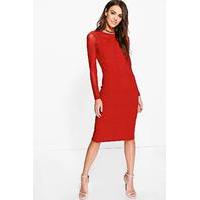 Gia Grid Mesh Bodycon Midi Dress - red