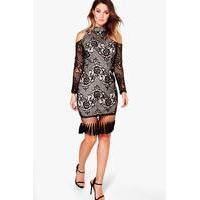 Gigi Lace Tassle Hem Bodycon Dress - black