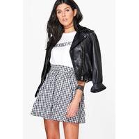 Gingham Woven Skater Skirt - black