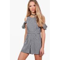 Gingham Cold Shoulder Playsuit - multi