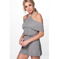 Gingham Cold Shoulder Playsuit - multi