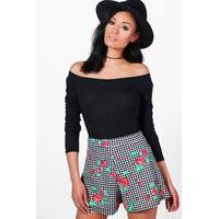 Gingham Floral Shorts - black