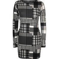 Gillian Check Print Long Sleeve Dress - Grey