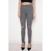 gingham high waisted ripped skinny jeans in black