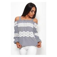 Gigi Blue Stripe Crochet Bardot Top