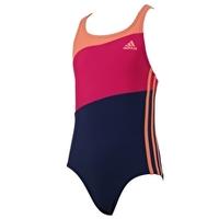 girls 3 stripe beach swimsuit raw purple and pink