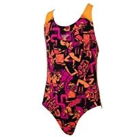 Girls Endurance 10 Allover Splashback Print 24 - Black and Orange