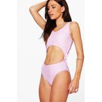 Gingham Cut Out Tie Side Swimsuit - pink
