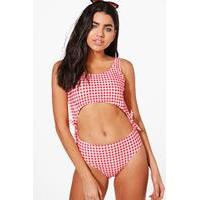 gingham tie side swimsuit red