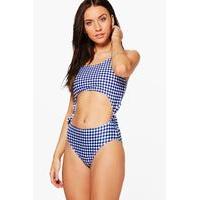 Gingham Tie Side Swimsuit - blue