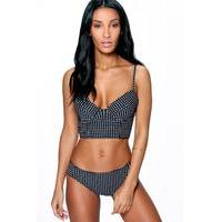 Gingham Longline Strappy Back Bikini - navy