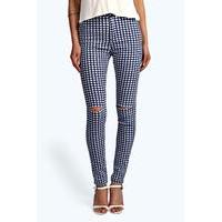 Gingham High Waist Tube Jeans - navy