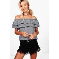 gingham ruffle off the shoulder top black