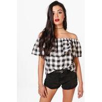 Gingham Ruffle Off The Shoulder Top - black
