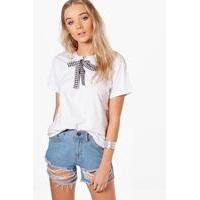 Gingham Lace Up T-Shirt - white