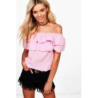 Gingham Ruffle Off The Shoulder Top - pink