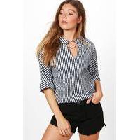 Gingham Ring Choker Blouse - multi