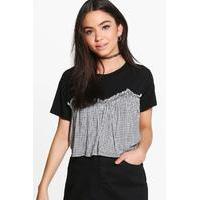 Gingham Cami 2 in 1 T-Shirt - black