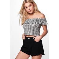 Gingham Off The Shoulder Frill Top - multi