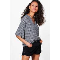 Gingham Wide Sleeve Top - black