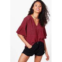 Gingham Wide Sleeve Top - red