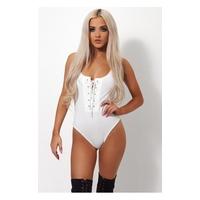 Gigi White Lace Up Bodysuit