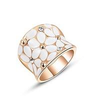 Gift Classic Genuine Austrian Crystals 18K Rose/White Gold Plated White Flower Party Ring