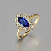 Gift For Girlfriend Classic Ocean Blue Eye Cubic Zirconia Rhinestone Statement Rings(Gold)(1 Pc)