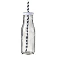 Glass Milk Bottle Favour With Straw