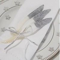 Glitter Silver Feather Decorations - 10 Pack