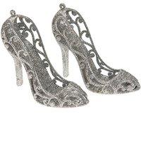 Glitter Hanging Shoe Tree Decoration Pack Of 2 - Silver