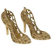 Glitter Hanging Shoe Tree Decoration Pack Of 2 - Gold