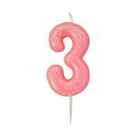 Glitter Birthday Candle Number 3 Light Pink