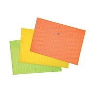 GLO (A4) Polypropylene Popper Wallets (Assorted Colours) - 1 x Pack of 3 Wallets
