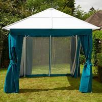 Glendale 3 x 4 Rectangular Polycarbonate White Gazebo with Petrol Blue Curtains